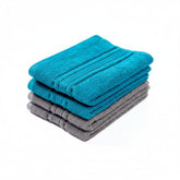Akiko Home 100% Cotton Essential Series Hand Towels 800 Gsm | Soft, Absorbent & Durable, Cotton Hand Towel For Bathroom Use, Gentle On Skin- Pack Of 4 (Teal & Grey)