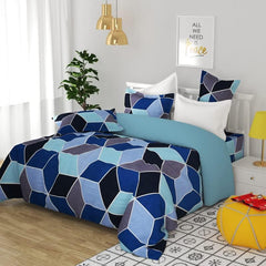 Double Bedsheet With 2 Pillow Covers - 86 X 88 Inch, Blue & Grey | Soft Brushed Microfiber-Breathable & Wrinkle Free Bedsheet