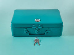 Aluminium Cash Box With Lock, For Jewellery Storage & Organizing - Ideal For Wardrobe, Desktop Locker Safe Peti Metal Container 10" (10" L X 6.5" W X 3" H), Colour - Green
