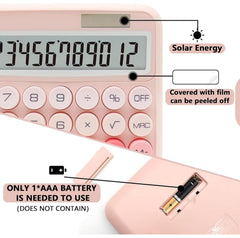 Tgopit 12-digit Display Calculator With Large LCD Display And Big Buttons, Office Accessories For Women Desk, Cute Calculator Dual Solar Power And Battery, Function For School, Home, Business