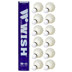 Wish W - 11 Duck Feather Badminton Shuttlecocks | White Pack Of 12 , Made For Tournaments & Trainings