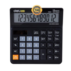 Deli Wm01120 12-digit Desktop Calculator | 3-year Warranty, Providing For Long-term Use | Steps Check And Correct Desktop Calculator & Gt Keys - Black