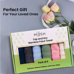 Mush 100% Bamboo Tap & Dry Face Towel 500 Gsm | Ultra Soft, Absorbent, Quick Dry Towels For Facewash, Sports, Travel | Suitable For Sensitive & Acne Prone Skin | Set Of 6