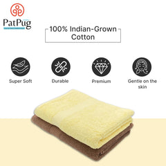 Patpug 100% Indian Ultra Soft Cotton Bath Towel 900 Gsm | Highly Absorbent Quick Drying Towel (Coffee Brown & Sunray Yellow) - Pack Of 2