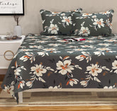 100% Cotton Double Bedsheets King Size With 2 Large Size Pillow Covers | 90 X 100 Inches, Dark Grey | Soft & Breathable Premium Printed Design Bedsheet
