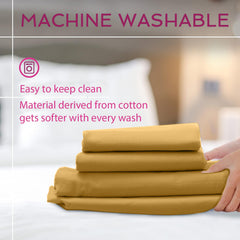 Breathable Queen Size Flat Bedsheets Set With 2 Pillow Covers | 86 X 104 Inches, Gold - Pure 100% Cotton | Soft Skin Safe All Season Soft Fabric