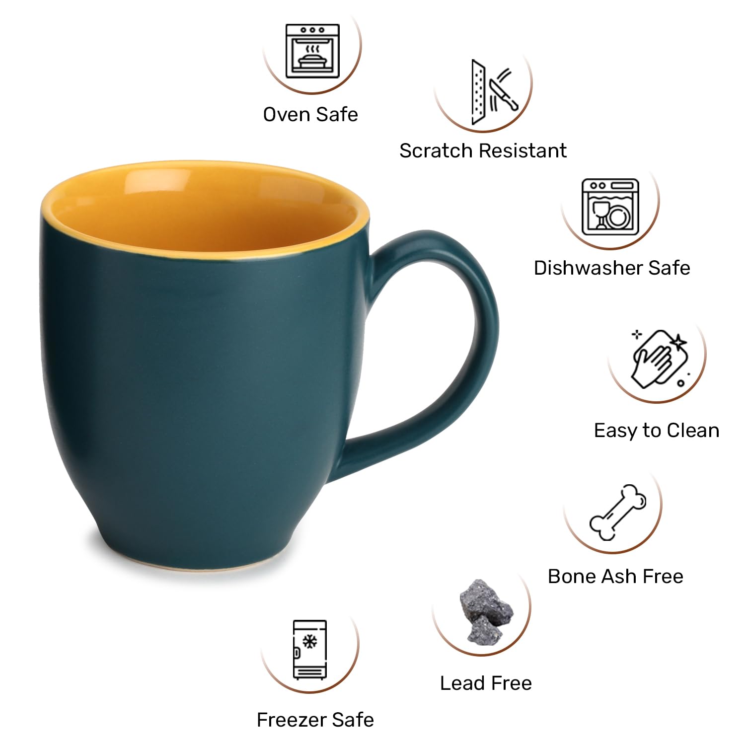 Ceramic Tea & Coffee Mug Set Of 2 - Large, 400ml Each, Teal | Ideal For Latte, Cappuccino, Green Tea, Hot Chocolate & Milk - Matte & Glossy Finish Ceramic Tea & Coffee Mug Set Of 2 - Large, 400ml Each, Teal | Ideal For Latte, Cappuccino, Green Tea, Hot Chocolate & Milk - Matte & Glossy Finish