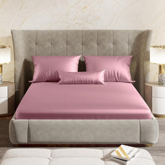 300 TC Premium Double Bedsheet Elastic Fitted For Queen Size | 60 X 78 X 10 Inches, Muted Rose With 2 Pillow Covers | Skin Friendly Fabric For Everyday Comfort