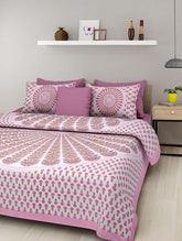100% Cotton Double Size Bedsheet With 2 Matching Pillow Covers - 90 X 100 Inches, White & Pink | Designer Printed Bedsheet Set - Naturally Soft, Breathable, & Skin-Friendly