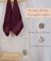 Rangoli Soft Absorbent Durable Towels Earthly Egyption Cotton Plush Oversized Small Size Bath Towel 600 Gsm (Maroon)- Pack Of 2