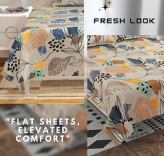 100% Cotton Double Bedsheets King Size With 2 Large Size Pillow Covers | 90 X 100 Inches, Grey & Blue | Soft & Breathable Premium Printed Design Bedsheet