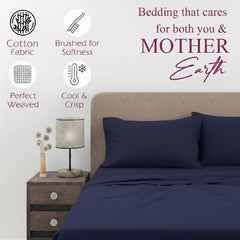 1 Plain Single Flat Bedsheet With 1 Pillow Cover - 54 X 90 Inches, Navy Blue | Breathable & Skin Friendly Bedsheet | Ideal For Hotel, Guest House, Bedroom