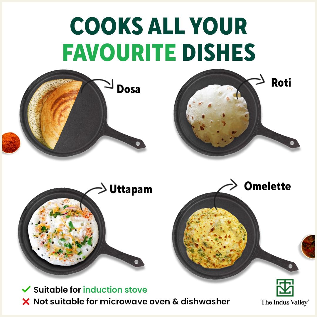 Pre-Seasoned Black Cast Iron Cookware Set + Free Tadka Pan | Tawa 25.7cm + Kadai 25.4cm, 2.3 Liters + Fry Pan 23cm, 1.4 Liters - Kitchen Cooking Combo Pots & Pans Set Of 4 Pcs | Naturally Nonstick Pre-Seasoned Black Cast Iron Cookware Set + Free Tadka Pan | Tawa 25.7cm + Kadai 25.4cm, 2.3 Liters + Fry Pan 23cm, 1.4 Liters - Kitchen Cooking Combo Pots & Pans Set Of 4 Pcs | Naturally Nonstick