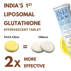 Inja Glow Liposomal Glutathione + Vitamin C & E, 4x Effective, Hyaluronic Acid Zinc, Grape Seed Extract For Enhances Skin Glow, Reduces Dark Spots | 15 Tablets, Lemon Flavour , 50gm 0.1lbs