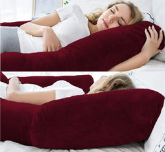 Pregnancy Pillow, Maternity Body Pillow For Sleeping, H Shaped Pillow, Maroon - 55 Inch | Full Body Pillow, Pregnancy Pillow For Pregnant Women, Support Belly & Back, Removable Velvet Cover