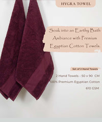 Rangoli Soft Absorbent Durable Towels Earthly Egyption Cotton Plush Oversized Small Size Bath Towel 600 Gsm (Maroon)- Pack Of 2