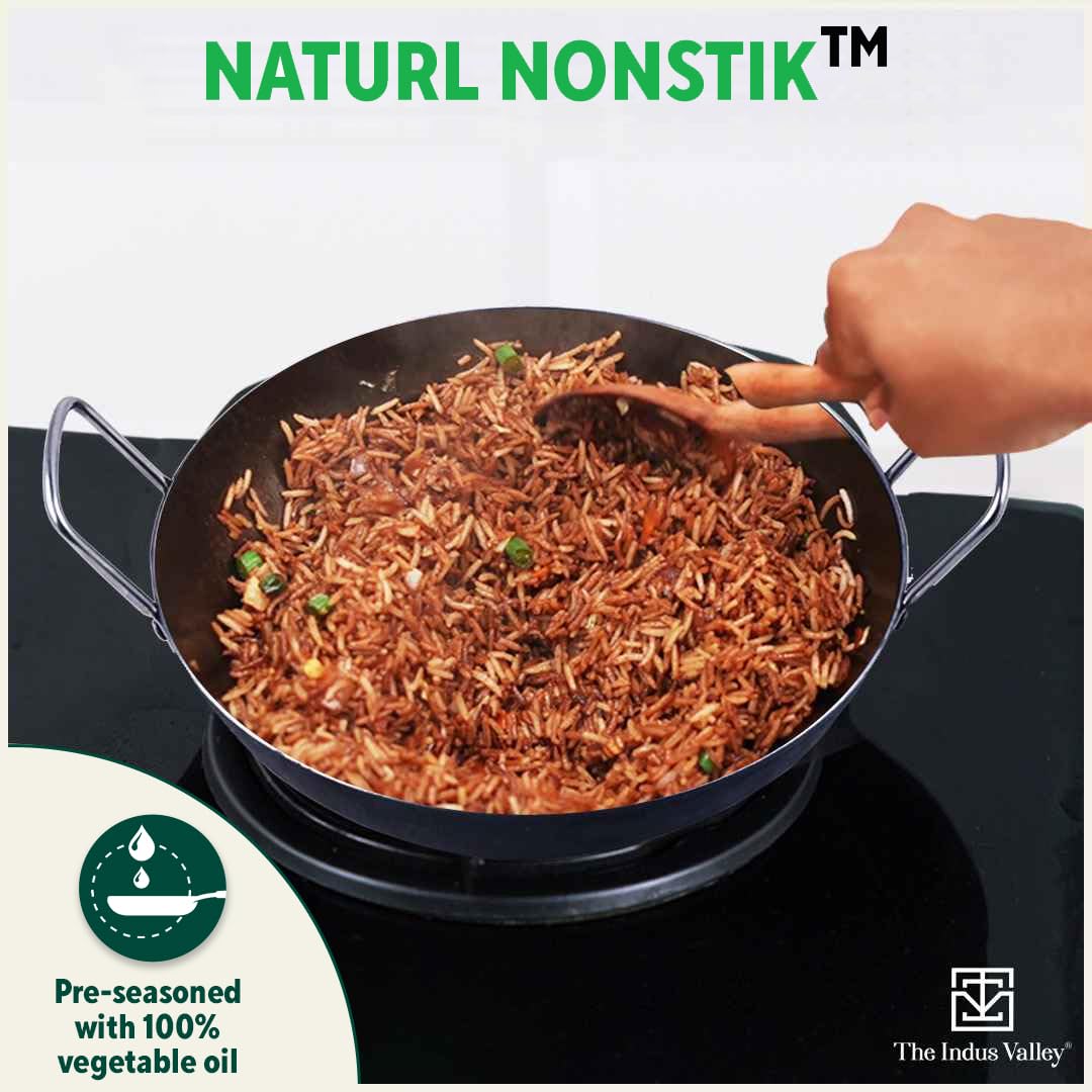 Pre-Seasoned Black Iron Kadai With Strong Handles - Large, 31 Cm, 12.2 Inch, 4.4 Liters, 1.4 Kg | Induction Friendly, Pre-Seasoned Iron Kadhai, 100% Pure & Toxin-Free, No Chemical Coating Pre-Seasoned Black Iron Kadai With Strong Handles - Large, 31 Cm, 12.2 Inch, 4.4 Liters, 1.4 Kg | Induction Friendly, Pre-Seasoned Iron Kadhai, 100% Pure & Toxin-Free, No Chemical Coating