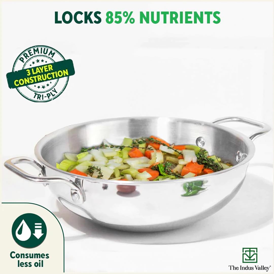 Triply Stainless Steel Kadai Or Kadhai For 5-6 People - Large, 26cm, 10.2 Inch, 4 Liters, 1.3 Kg | Induction Friendly, Nonstick 3-Layer Body, 100% Pure & Toxin-Free, No Chemical Coating Triply Stainless Steel Kadai Or Kadhai For 5-6 People - Large, 26cm, 10.2 Inch, 4 Liters, 1.3 Kg | Induction Friendly, Nonstick 3-Layer Body, 100% Pure & Toxin-Free, No Chemical Coating