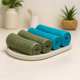 Akiko Home 100% Cotton Essential Series Face Towel 600 Gsm | Soft Absorbent & Durable Washcloth For Men & Women, Compact Travel Towel -Pack Of 4 (Green & Teal)