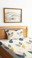 Printed Single Bedsheet Size With 1 Pillow Cover - 60 X 90 Inches, Cream & Pink | Cotton Wrinkle Free Soft, Breathable | Durable & Long-Lasting