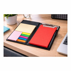 Sticky Notes, Clip Holder & Pen | Desk & Office Organizer Notebook (Crimson Red)