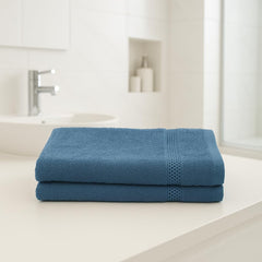 Akiko Home 100% Cotton Trident Series Bath Towels | Premium, Soft, Absorbent, Quick Dry & Durable, Large Size Towel For Men & Women 400 Gsm, Pack Of 2 (Blue)