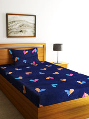 Single Bedsheet With 1 Pillow Cover - 55 X 86 Inches, Navy Blue | Normal Hand Wash Or Machine Wash | Breathable & Wrinkle Free