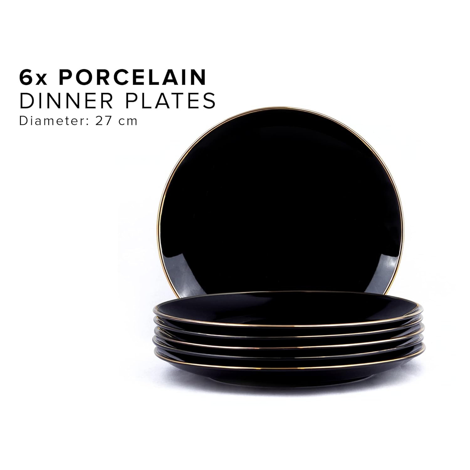 Ceramic Dinner Plates Set Of 6 Pieces - Black Gold, Gold Line Series | Ceramic Plates Set With Glossy Finish - Ceramic Dinner Plates | Set Of 6 Plates For Dinner Ceramic Dinner Plates Set Of 6 Pieces - Black Gold, Gold Line Series | Ceramic Plates Set With Glossy Finish - Ceramic Dinner Plates | Set Of 6 Plates For Dinner