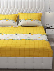 Printed King Size Double Bed Bedsheet With 2 Pillow Cover | 72 X 78 Inches, Yellow | All Around Elastic Fitted Bedsheet | Softness & Comfortable Rest In Any Season