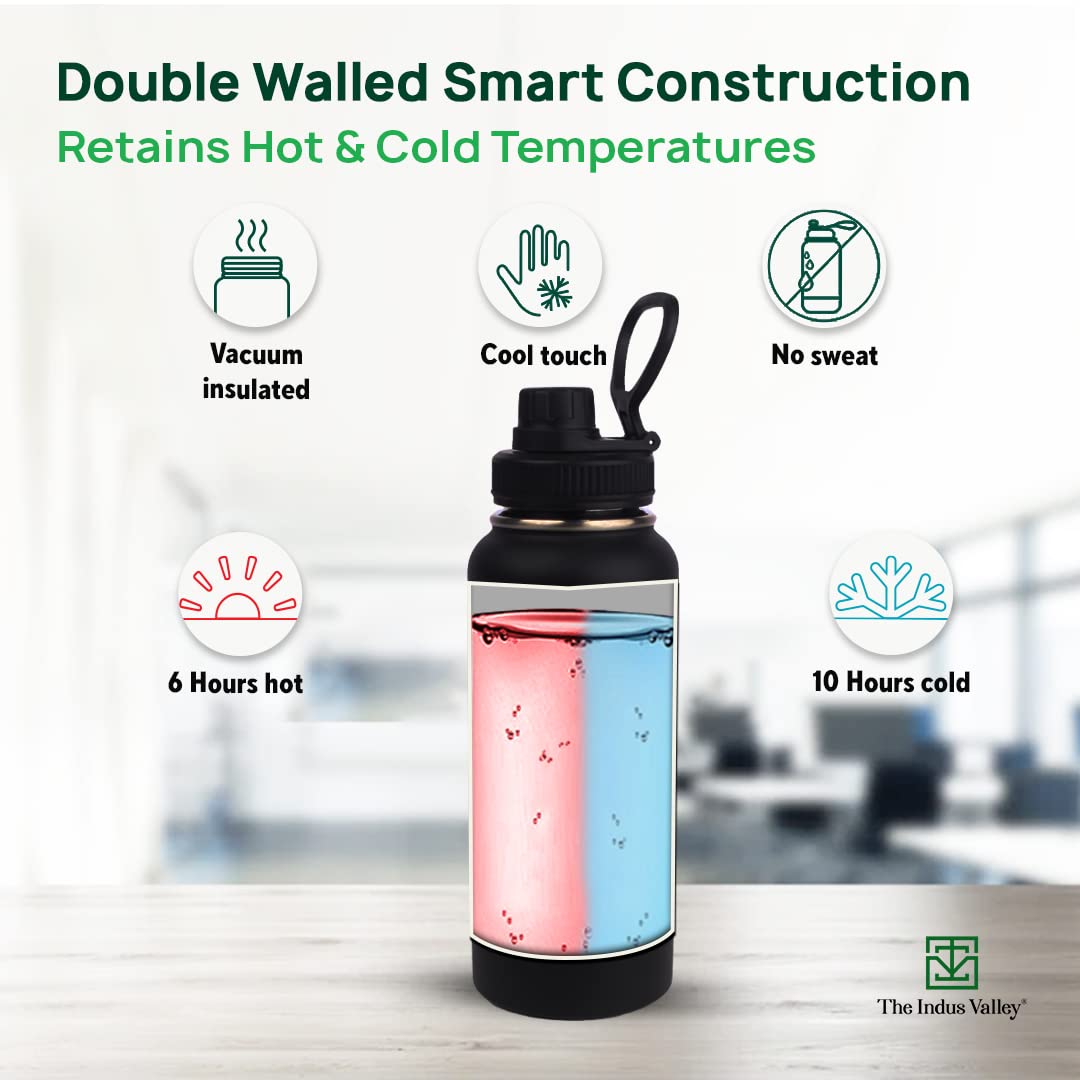 Pro-hydro Vacuum Insulated Stainless Steel Wide Mouth Bottle For School, College, Office With Handle - Blue, 1 Liter | 304 Grade SS, Double Walled, Hot & Cold Temperature, Leak Proof, BPA-free Pro-hydro Vacuum Insulated Stainless Steel Wide Mouth Bottle For School, College, Office With Handle - Blue, 1 Liter | 304 Grade SS, Double Walled, Hot & Cold Temperature, Leak Proof, BPA-free