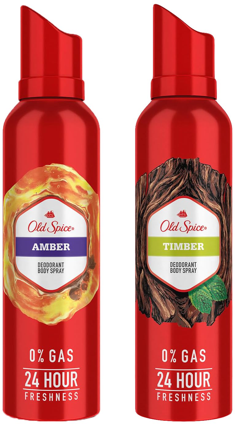 Old Spice Amber & Timber No Gas 24 Hour Long Lasting Freshness Deodorant Perfume Body Spray For Men 140ml Each 4.7 Fl.oz. Old Spice Amber & Timber No Gas 24 Hour Long Lasting Freshness Deodorant Perfume Body Spray For Men 140ml Each 4.7 Fl.oz.