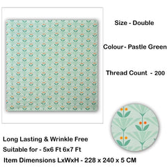 100% Cotton Bedsheet For Double Bed With Two King Size Pillow Covers | 90 X 100 Inches, Light Green | Premium Super Soft Super Cotton Bedsheet