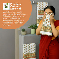 Mafatlal Madhuban Premium Cotton 1 Bath & 2 Hand Towel 700 Gsm | Hand Printed, Indian Floral Craft Towel (Rust) - 3 Pcs