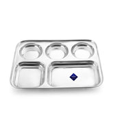 Silver Stainless Steel Square Dinner Partition Plate With 3-5 Sections Divided | Mess Trays For Adults Lunch, Pav Bhaji Plate, Camping, Events