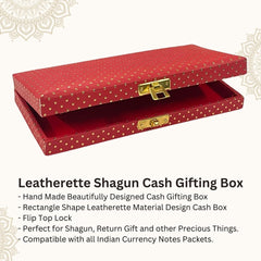 Decorative Shagun Cash Gift Box For Money Gaddi, Jewellery, Gifting Sagan Wedding Occasion, Dot Pattern, Leatherette Finish Rectangle Shape, Colour - Red