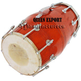 18 Bolt Tuned Dholak Drum Made With Mango Wood - Brown | Perfectly Symmetric Round Dholak - Dholak For Festival, Wedding, Satsang | Nut & Bolt Fitting On Bass & Tune Head Side
