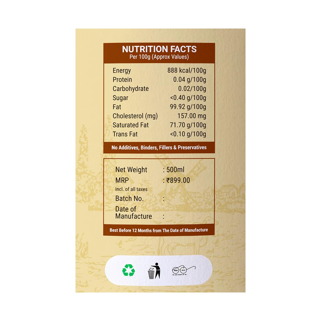 Pure A2 Desi Cow Ghee By Gau Organics | Natural Hand Made Curd Churned Desi Ghee Helps To Boost Immunity | (500ml) 16.9 Ounce | Jar Pack Pure A2 Desi Cow Ghee By Gau Organics | Natural Hand Made Curd Churned Desi Ghee Helps To Boost Immunity | (500ml) 16.9 Ounce | Jar Pack