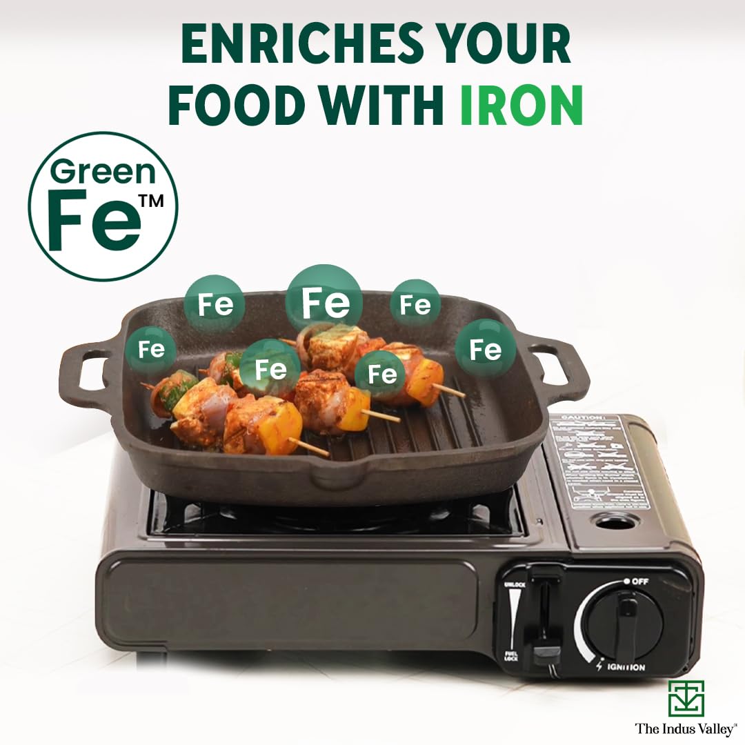 Pre-Seasoned Black Cast Iron Grill Pan With Double Handle - Medium, 26.7 Cm, 10.5 Inch, 1.8 Liters, 3.3 Kg | Induction Friendly, 100% Pure & Toxin-Free, No Chemical Coating Pre-Seasoned Black Cast Iron Grill Pan With Double Handle - Medium, 26.7 Cm, 10.5 Inch, 1.8 Liters, 3.3 Kg | Induction Friendly, 100% Pure & Toxin-Free, No Chemical Coating