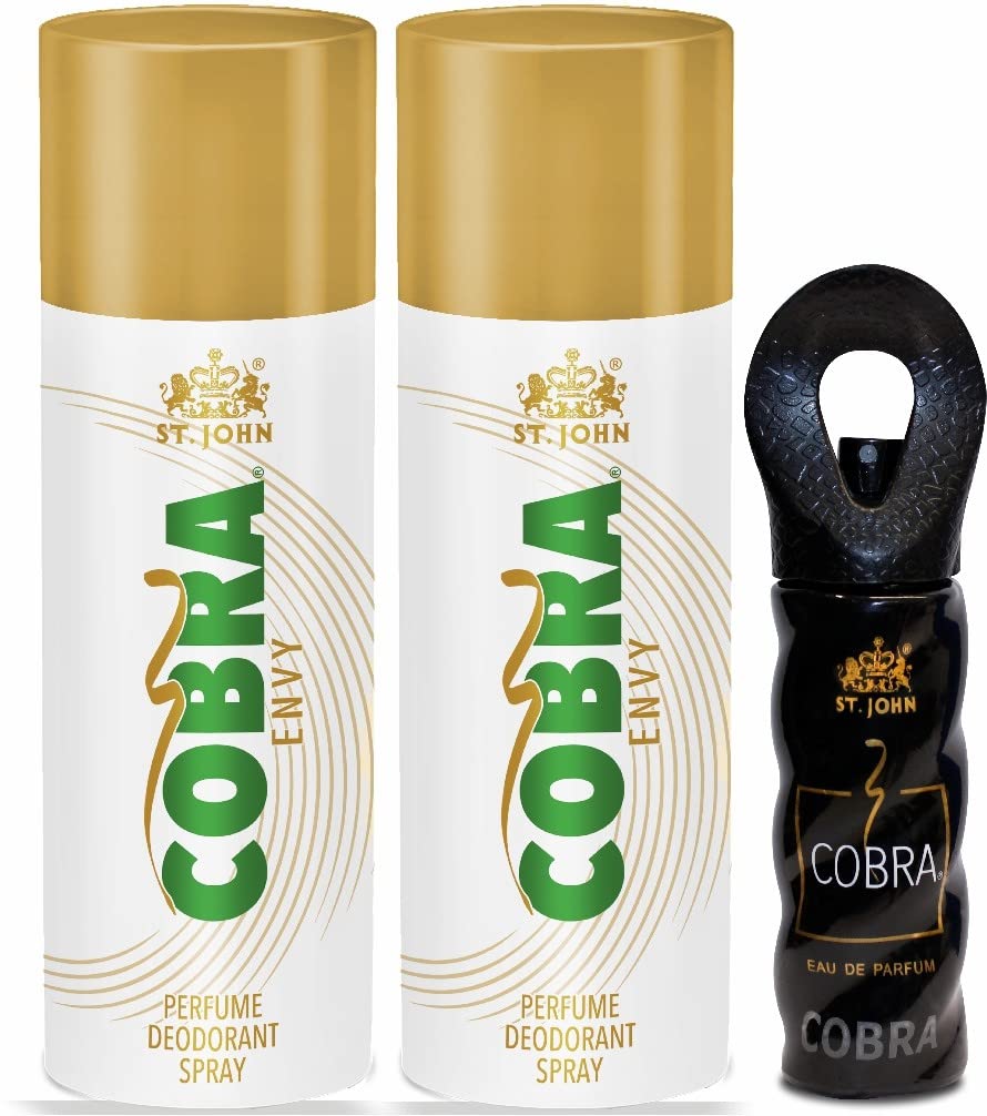 St. John Cobra Envy Perfume Deodorants Spray 300ml 10.1 Fl.oz. & Cobra Eau De Perfume 15ml 0.5 Fl.oz. | Best Gift Set For Men St. John Cobra Envy Perfume Deodorants Spray 300ml 10.1 Fl.oz. & Cobra Eau De Perfume 15ml 0.5 Fl.oz. | Best Gift Set For Men