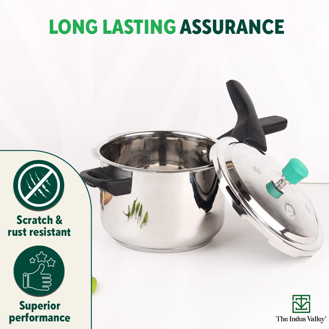 Stainless Steel Pressure Cooker Outer Lid 4.5 Liters For 3-5 People - Medium, 1.8 Kg | Induction Friendly, ISI-Certified, Naturally Non-Stick Tri-Ply Sandwich Bottom, 100% Pure & Toxin-Free Stainless Steel Pressure Cooker Outer Lid 4.5 Liters For 3-5 People - Medium, 1.8 Kg | Induction Friendly, ISI-Certified, Naturally Non-Stick Tri-Ply Sandwich Bottom, 100% Pure & Toxin-Free