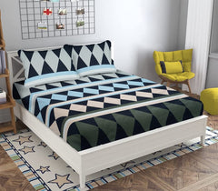 1 Glace Cotton Double Bedsheet With 2 Pillow Cover - 90 X 100 Inches, Multicolor | Super Soft Breathable & Wrinkle Free
