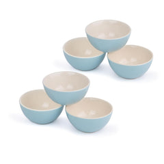 Ceramic Veg Bowls Set Of 6 For Dinner - 180ml Each, Subtle Blue Ivory | Katori Set With Glossy Finish - Stoneware Ceramic Bowls Set | Dessert Bowl Set - Durable & Microwave Safe