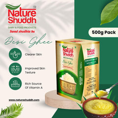 Natural Desi Ghee By Nature Shuddh | Rich In Vitamins A, D, E, & K Healthy Pure Desi Ghee For Garnish | (500ml) 16.9 Ounce | Box Pack