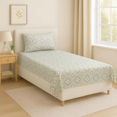 Bedsheet For Single Bed With 1 Pillow Cover - Size 90 X 60 Inches, Grey & White | Soft Touch Cotton Fabric-Comfortable & Durable | Elegant Printed Bedding Set For Daily Use