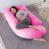 Maternity Pillows For Pregnancy Sleeping, J Shaped Pillow, Baby Pink Color | Pillow For Pregnant Women, Washable Premium Velvet Cover, Supports Belly & Back, Full Body Support - Pack Of 1