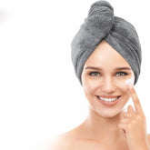 Fezora Hair Towel Wrap For Women-Quick Drying Microfiber Towel For Hair With Elastic Loop For Tying-Super Absorbent Head Towels Wrap For Ladies Hair Turban (Grey)