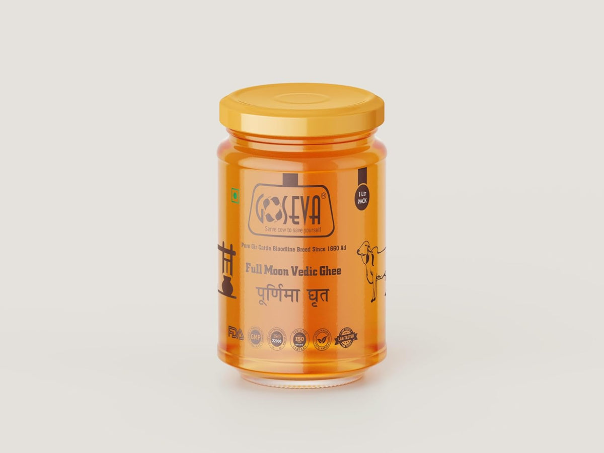 100% Pure Purnima Ghrit Bilona Ghee By Goseva | High In Protein Fiber Healthy Desi Ghee Good For Brain Health | (500ml) 16.9 Ounce | Jar Pack