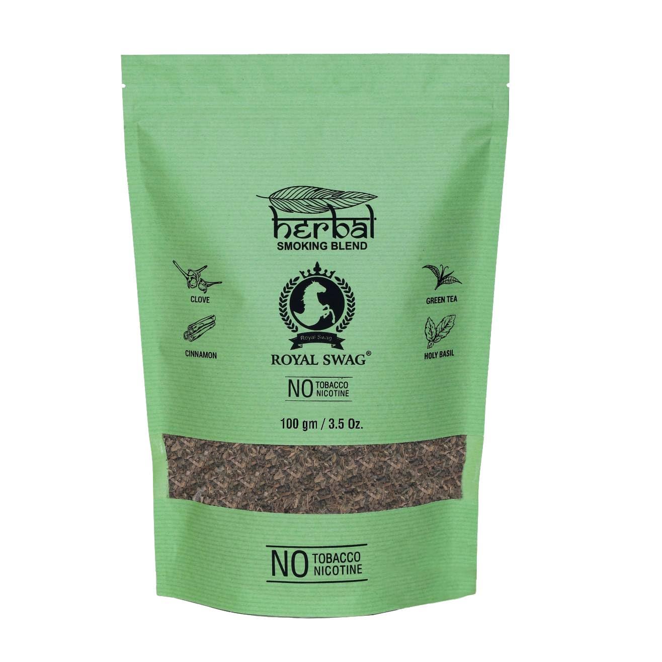 Royal Swag Tobacco & Nicotine Free Smoking Mixture With 100% Natural Herbal Smoking Blend 1 Pack - 100gm With Wooden Steel Pipe Royal Swag Tobacco & Nicotine Free Smoking Mixture With 100% Natural Herbal Smoking Blend 1 Pack - 100gm With Wooden Steel Pipe