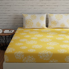 Flat Bedsheet For Double Bed With 2 Pillow Covers - 88 X 96 Inches, Yellow & White | Comfort Fabric Bedsheet Home, Hotel & Guest House