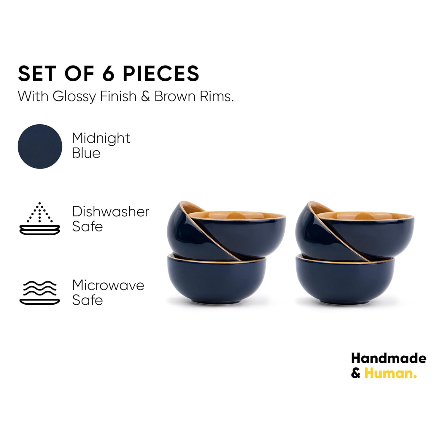 Ceramic Veg Bowls Set Of 6 For Dinner - 180ml Each, Midnight Blue | Katori Set With Glossy Finish - Stoneware Ceramic Bowls Set Of 6 | Dessert Bowl Set Ceramic Veg Bowls Set Of 6 For Dinner - 180ml Each, Midnight Blue | Katori Set With Glossy Finish - Stoneware Ceramic Bowls Set Of 6 | Dessert Bowl Set